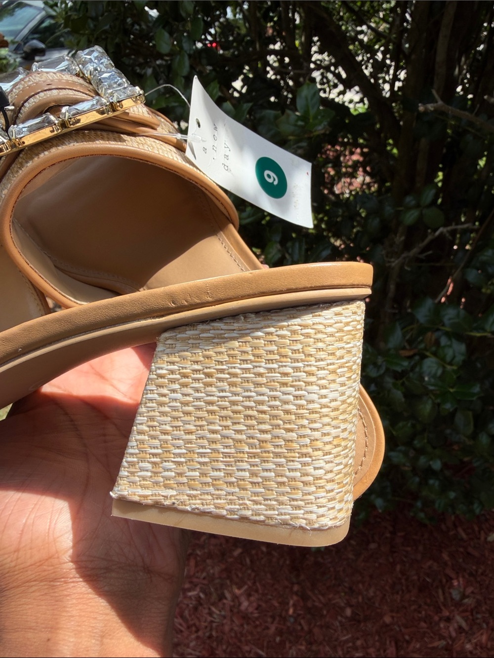 a new day Tan Woven Block Heel Slide with Crystal Buckle - Picture 12 of 12